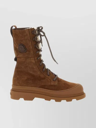 Moncler Vera High Shearling-trimmed Suede Mid-calf Boots In Multi