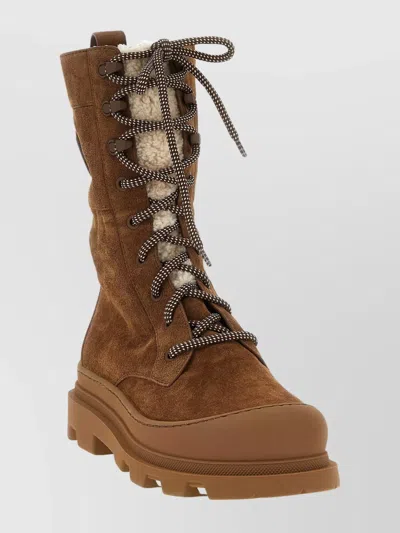 Moncler Vera High Shearling-trimmed Suede Mid-calf Boots In Multi