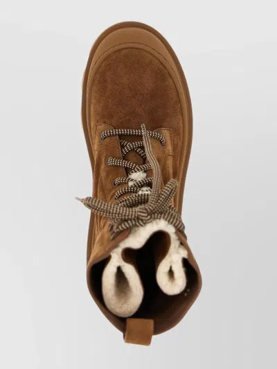 Moncler Vera High Shearling-trimmed Suede Mid-calf Boots In Multi