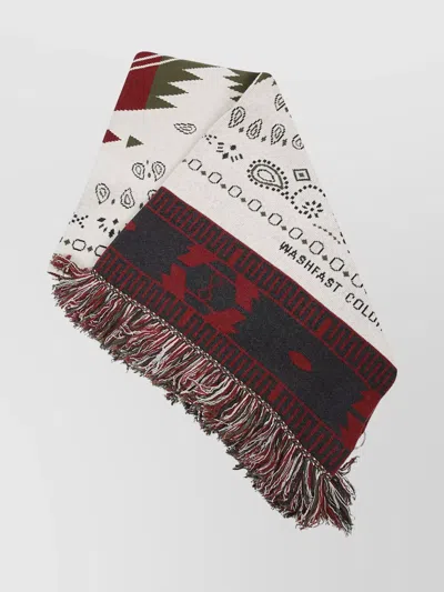 Alanui Fringed Multicolor Wool Scarf With Geometric Motifs In Multi