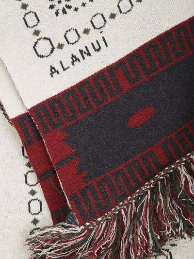 Alanui Fringed Multicolor Wool Scarf With Geometric Motifs In Multi