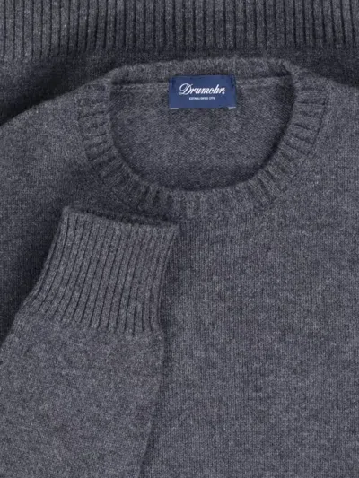 Drumohr Textured Knit Grey Sweater With Round Neckline In Gray