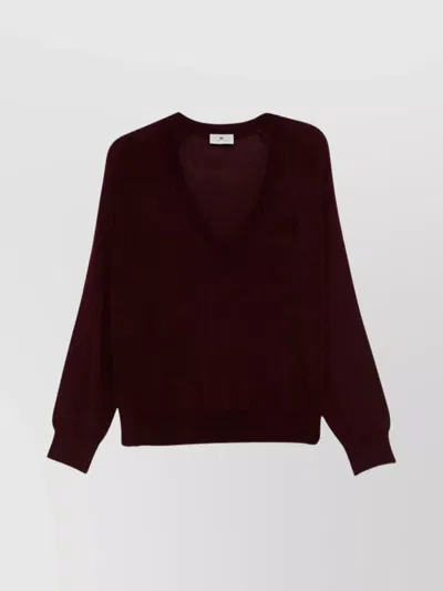 Elisabetta Franchi Maglia Con Scollo A V In Misto Lana In Brown