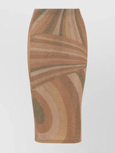Pucci Abstract Patterned Midi Skirt With Elastic Waistband In Multi