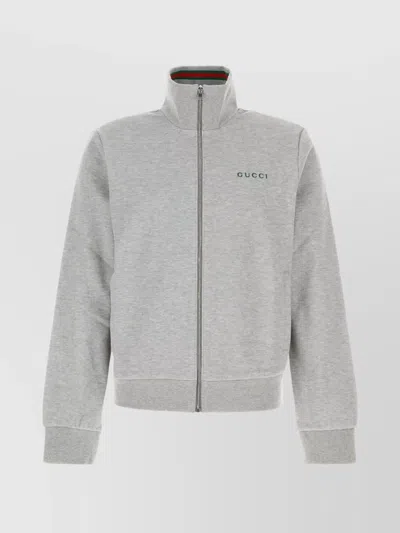 Gucci High Collar Jacket With Ribbed Cuffs And Hem In Gray