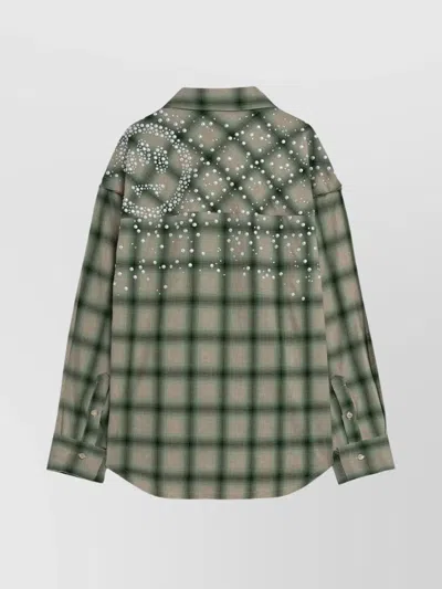 Barrow Shirt With Check Pattern And All-over Studs In Green