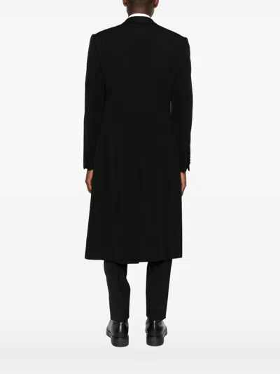 Emporio Armani Double-breasted Long Coat Satin Lapels In Black