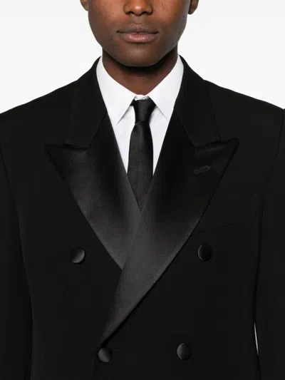 Emporio Armani Double-breasted Long Coat Satin Lapels In Black