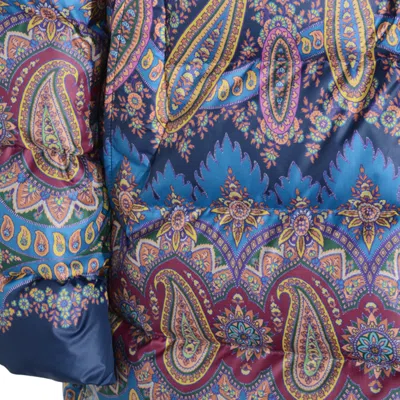 Etro Long Hooded Quilted Jacket With Paisley Pattern In Multi