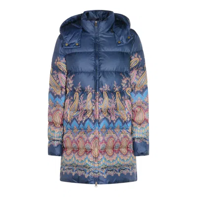 Etro Long Hooded Quilted Jacket With Paisley Pattern In Multi