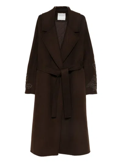 Ermanno Firenze Floral-embroidery Belted Coat In Brown