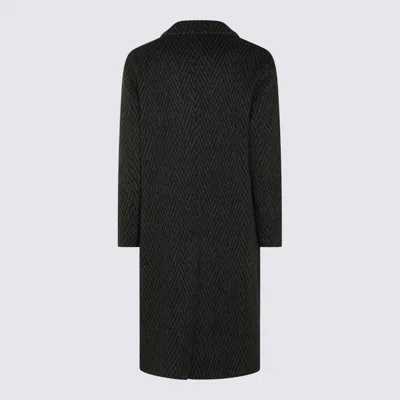 Hevo Herringbone Double-breasted Coat In Black