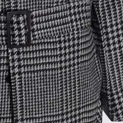 Zegna Houndstooth Pattern Coat Belted Waist In Gray