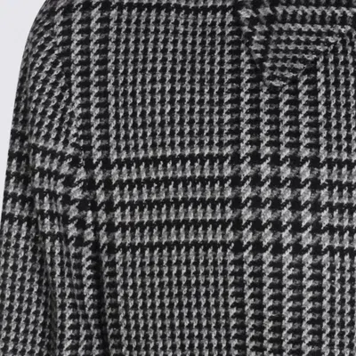 Zegna Houndstooth Pattern Coat Belted Waist In Gray