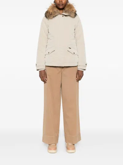 Woolrich Insulated Jackets Featuring Fur Trim In Neutral