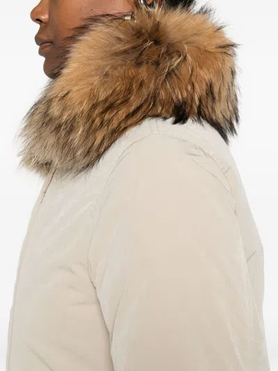 Woolrich Insulated Jackets Featuring Fur Trim In Neutral