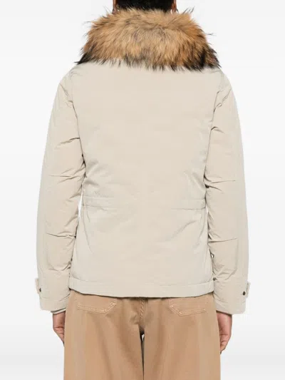Woolrich Insulated Jackets Featuring Fur Trim In Neutral