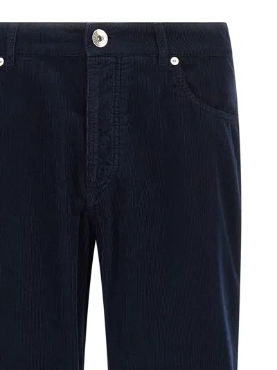 Brunello Cucinelli Corduroy Pants Blue In Multi
