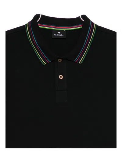 Paul Smith Cotton Blend Polo Shirt With Striped Collar In Multi