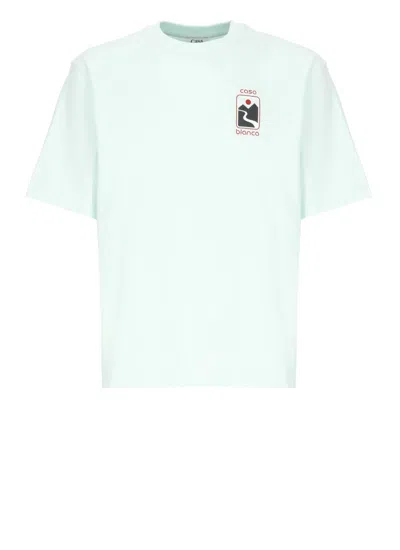 Casablanca Green T-shirt With Crewneck And Logo On The Front And Maxi Logo On The Back In White