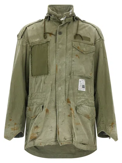 Miharayasuhiro Distressed Field Puffer Jackets Green In Multi