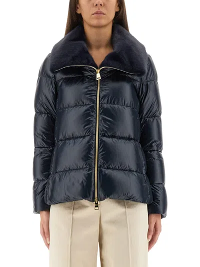 Herno Down Jacket With Lined Collar In Blue