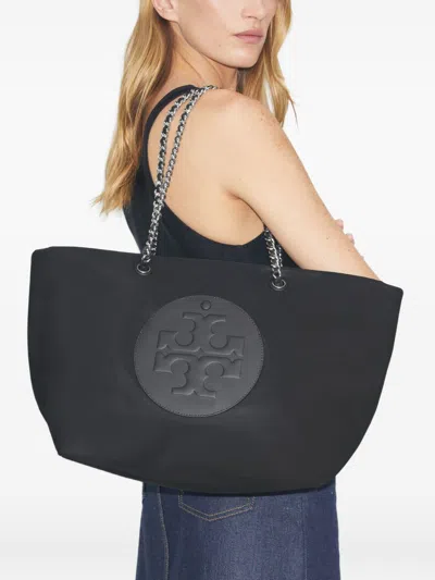 Tory Burch Ella Chain Nylon Tote Bag In Black