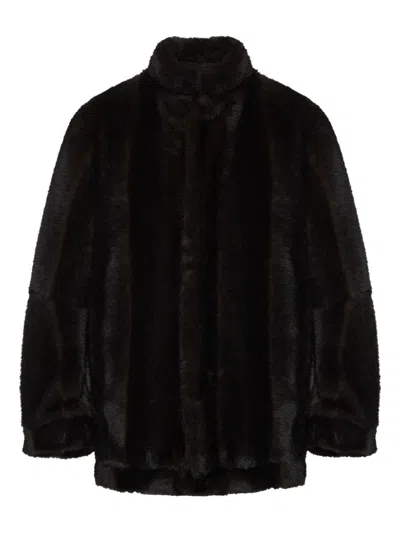 Mm6 Maison Margiela Luxurious Faux Fur High Collar Jacket In Black