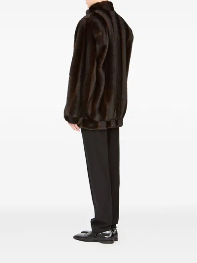 Mm6 Maison Margiela Luxurious Faux Fur High Collar Jacket In Black