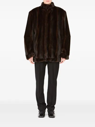 Mm6 Maison Margiela Luxurious Faux Fur High Collar Jacket In Black