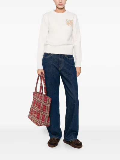 Maison Kitsuné Fox Head Wool Crewneck Jumper In Neutral