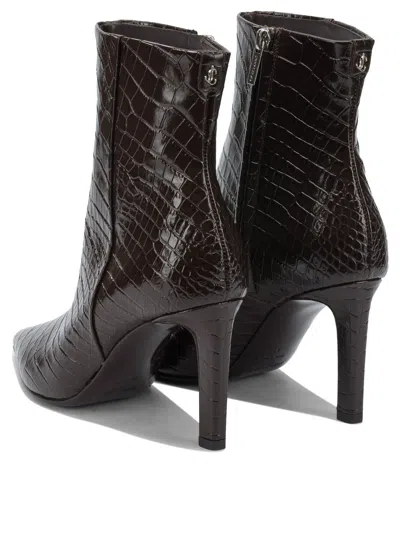 Jimmy Choo Croc-embossed Leather Ankle Boots With Pointed Toe In Brown