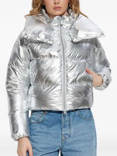 Save The Duck Giselle Short Down Jacket With High-shine Finish Clothing In Silver