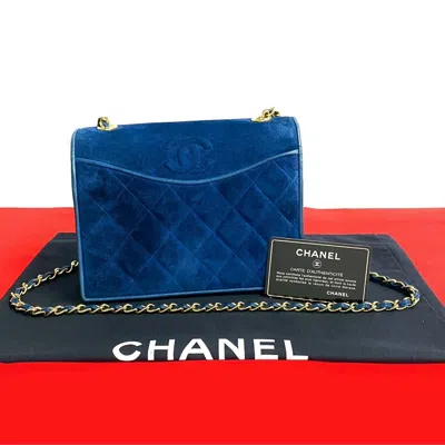 Pre-owned Chanel Matelasse Suede Leather Shoulder Bag In Blue