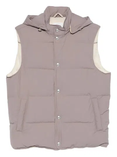 Eleventy Hooded Sleeveless Quilted Jacket Pockets In Brown