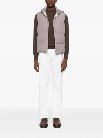 Eleventy Hooded Sleeveless Quilted Jacket Pockets In Brown