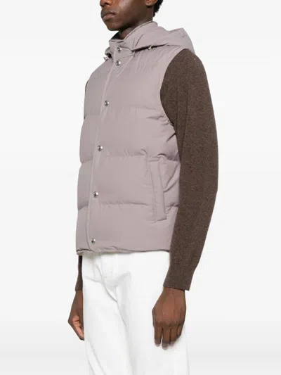 Eleventy Hooded Sleeveless Quilted Jacket Pockets In Brown