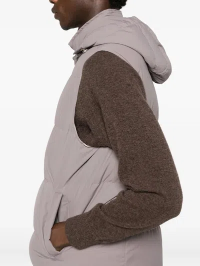 Eleventy Hooded Sleeveless Quilted Jacket Pockets In Brown