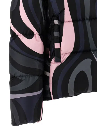 Pucci Hooded Padded Nylon Jacket With Elastic Cuffs In Black