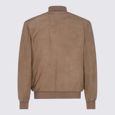 Canali Zip-up Suede Jacket In Brown