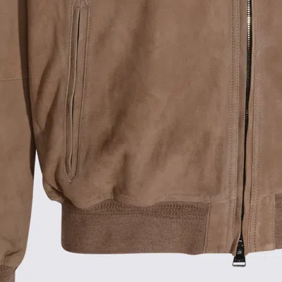 Canali Zip-up Suede Jacket In Brown