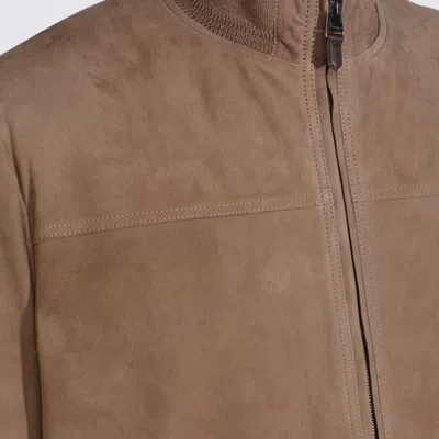 Canali Zip-up Suede Jacket In Brown