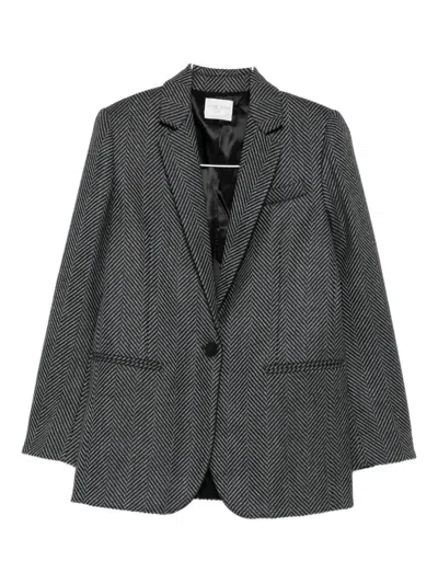Forte Forte Herringbone Pattern Blazer Front Pockets In Gray