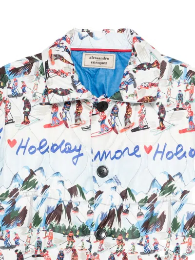 Alessandro Enriquez Printed Quilted Jacket In Blue