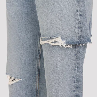 Agolde Cotton Denim Ripped Trousers In Multi