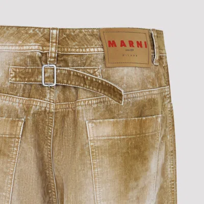 Marni Cotton Straight Leg Jeans With Adjustable Strap In Brown