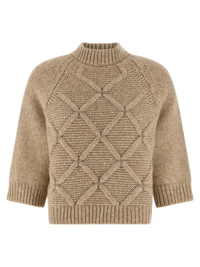 Peserico Diamond Pattern Knit Sweater With Raglan Sleeves In Brown