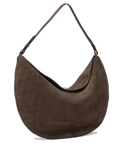 Jacquemus Le Calisso Rond Large Brown Shoulder Bag With Adjustable Strap And Embossed Crodocile Effect In Leat In Brown