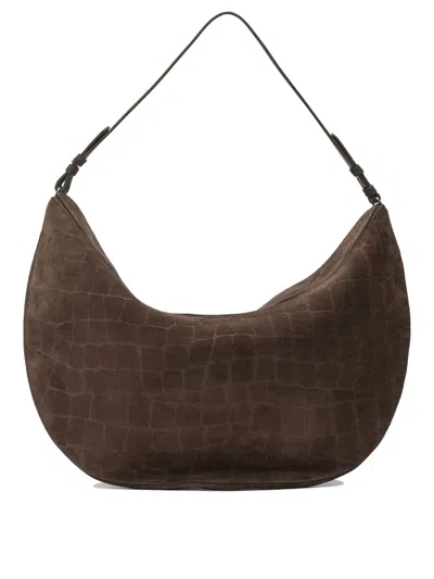 Jacquemus Le Calisso Rond Large Brown Shoulder Bag With Adjustable Strap And Embossed Crodocile Effect In Leat In Brown
