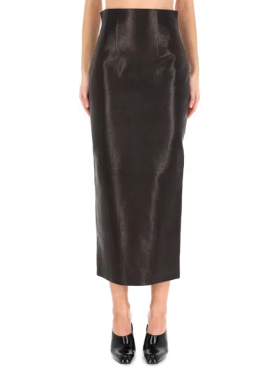 Khaite Leather Loxley Skirt In Black